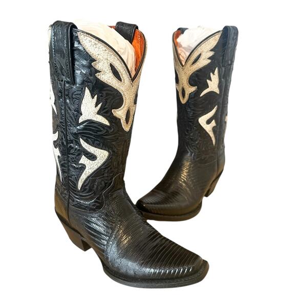 Frye Vintage Black Leather Lily Pointed Toe Cowgirl Boots 6.5 - Picture 1 of 12